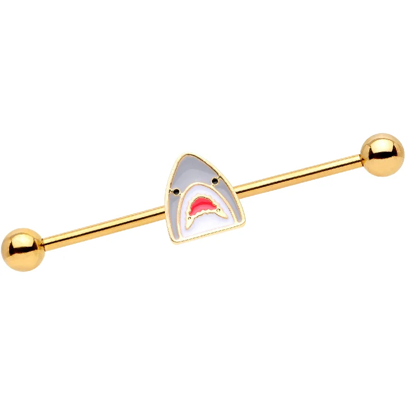 Women's Earrings – Elegant Designs for Every Personality--14 Gauge Gold Tone Shark Attack Industrial Barbell 38mm