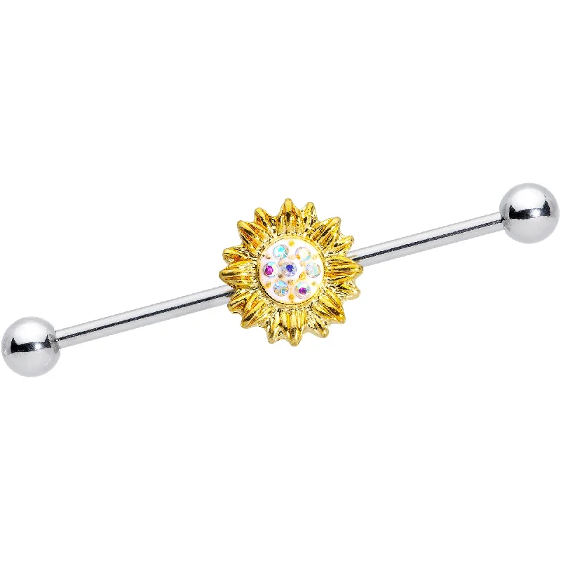 Women's Earrings – Elegant Designs for Every Personality--14 Gauge Aurora Gem Scintillating Sunflower Industrial Barbell 38mm