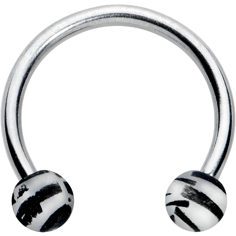 Lip Rings with Unique Features for Custom Style16 Gauge 3/8 Matte Grey Zebra Stripe Ends Horseshoe Circular Barbell