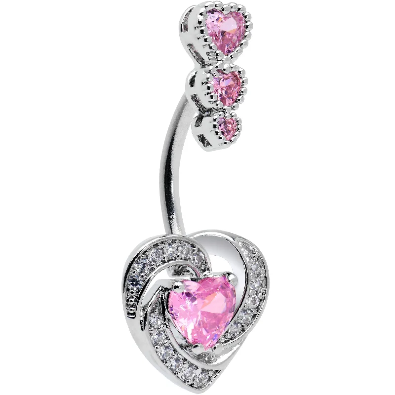 Comfortable Belly Rings for All-Day Comfort -Pink CZ Gem Triple Drop Swirl Heart Valentine Double Mount Belly Ring Comfortable Belly Rings for All-Day Comfort -Pink CZ Gem Triple Drop Swirl Heart Valentine Double Mount Belly Ring