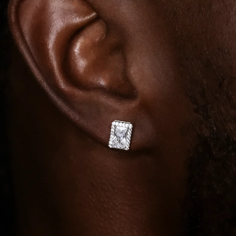 Shop Durable Men's Earrings for Everyday Wear-Baguette Micro Clustered Tennis Earrings in White Gold Shop Durable Men's Earrings for Everyday Wear-Baguette Micro Clustered Tennis Earrings in White Gold