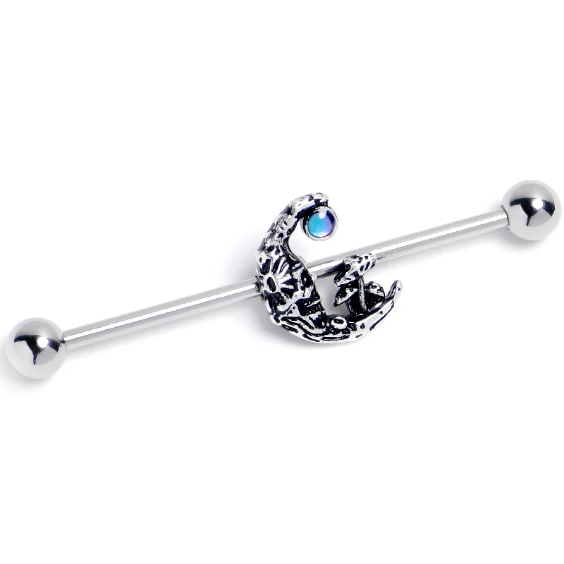 Women's Earrings – Elegant Designs for Every Personality--14 Gauge Mushrooms on the Moon Blue Industrial Barbell 38mm