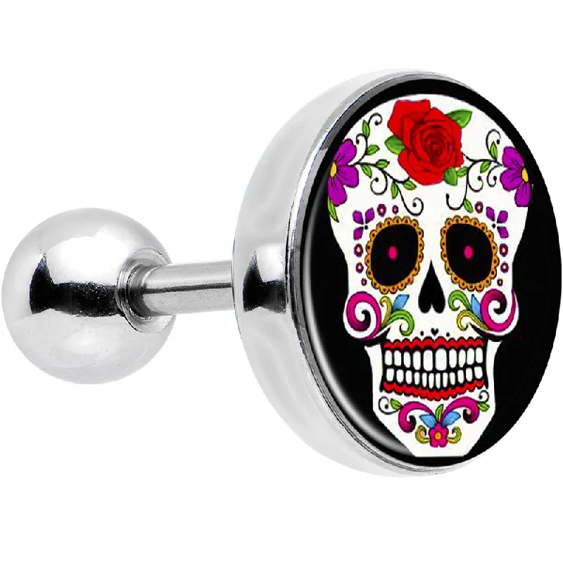 Women's Earrings – Elegant Designs for Every Personality--16 Gauge Flowering White Sugar Skull Tragus Cartilage Earring