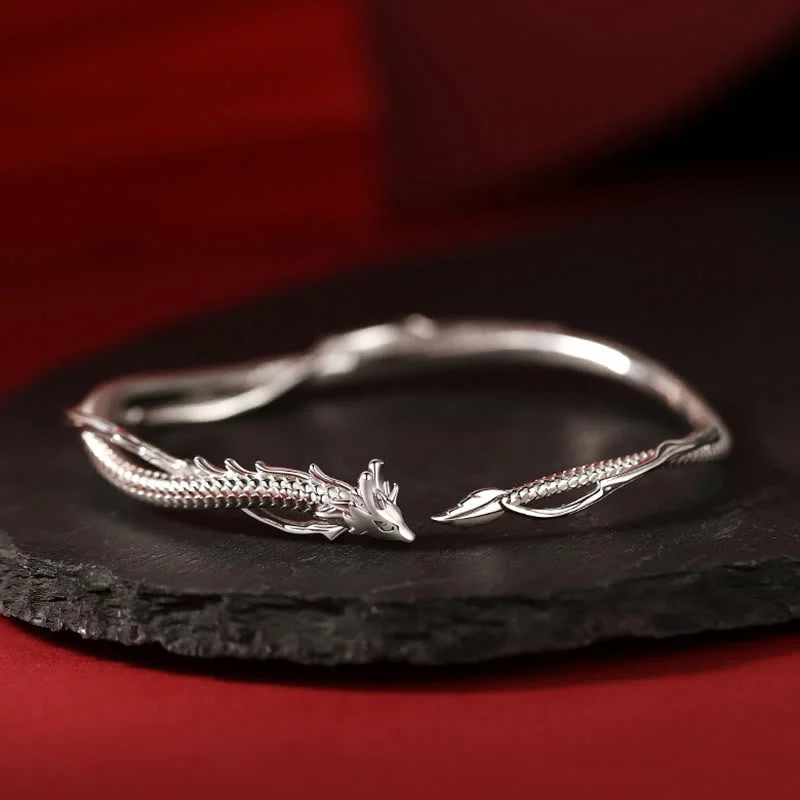 Personalized Wedding Bangles for Women-Buddha Stones 925 Sterling Silver Year of the Dragon Design Luck Metal Cuff Bracelet Bangle Personalized Wedding Bangles for Women-Buddha Stones 925 Sterling Silver Year of the Dragon Design Luck Metal Cuff Bracelet Bangle