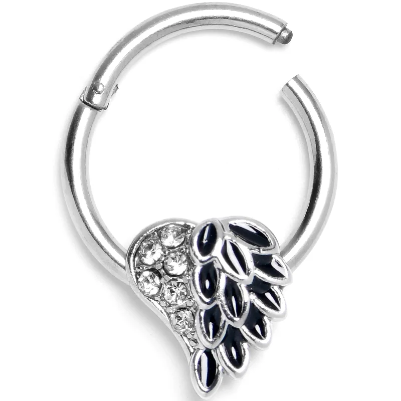 Women's Earrings – Elegant Designs for Every Personality--16 Gauge 3/8 Black Heavenly Heart Angel Wings Hinged Segment Ring