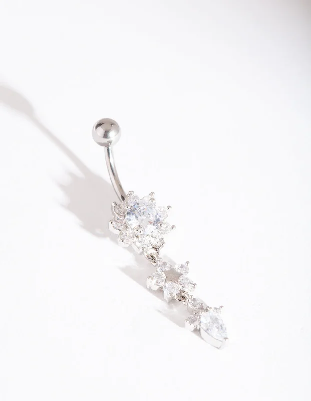 Stunning Belly Rings with Unique Accents -Titanium Multi Flower Belly Bar