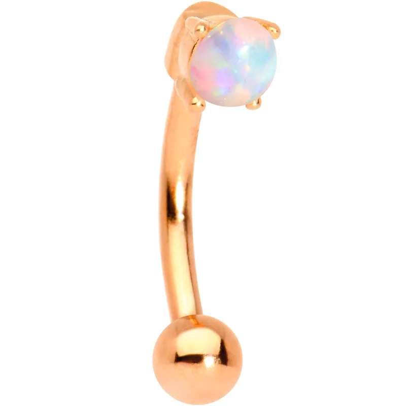 Women's Earrings – Elegant Designs for Every Personality--5/16 White Synthetic Opal Rose Gold IP Fashionista Curved Eyebrow Ring Women's Earrings – Elegant Designs for Every Personality--5/16 White Synthetic Opal Rose Gold IP Fashionista Curved Eyebrow Ring