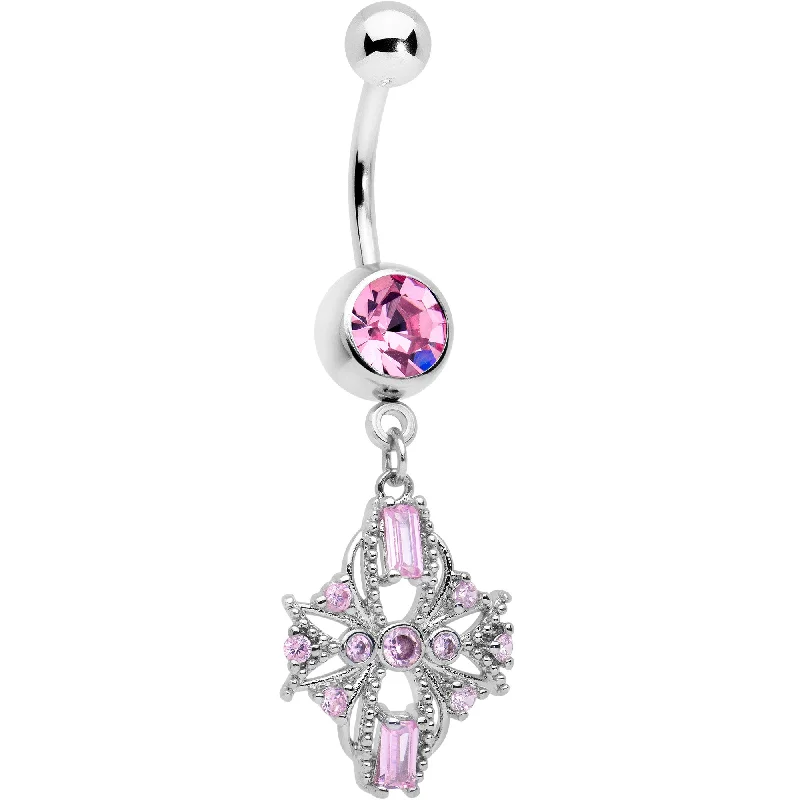 Comfortable Belly Rings with Custom Design -Pink Gem Opulent Cross Dangle Belly Ring Comfortable Belly Rings with Custom Design -Pink Gem Opulent Cross Dangle Belly Ring
