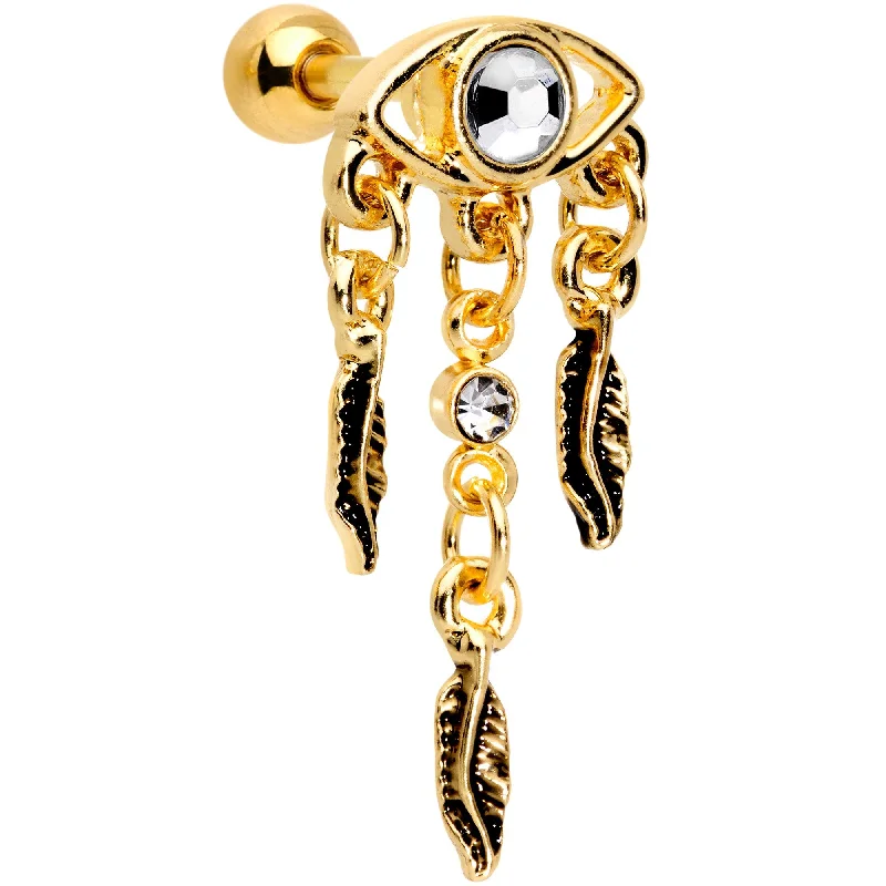 Women's Earrings – Elegant Designs for Every Personality--16 Gauge 1/4 Clear Gem Gold Tone Eye Feather Cartilage Tragus Earring