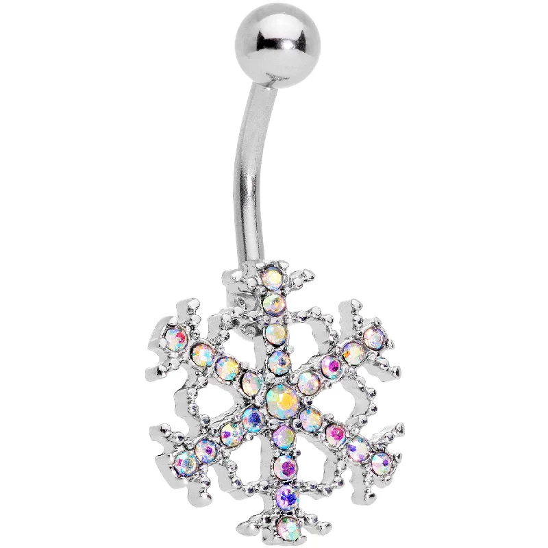 Trendy Belly Rings for Bold Style -Aurora Gem Splashy Snowflake Belly Ring