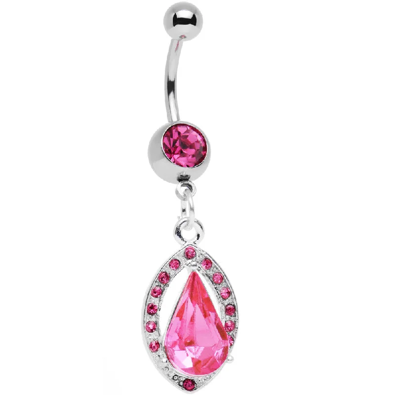 Belly Rings with Vibrant Colors for Bold Style -Pink Gem Stainless Steel Encaptured Teardrop Dangle Belly Ring Belly Rings with Vibrant Colors for Bold Style -Pink Gem Stainless Steel Encaptured Teardrop Dangle Belly Ring