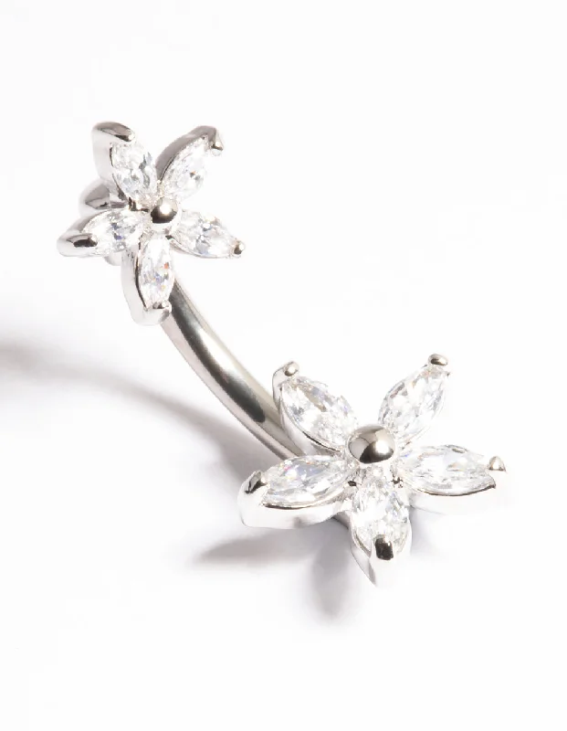 Designer Belly Rings for Stunning Style -Titanium Cubic Zirconia Pretty Flower Belly Ring Designer Belly Rings for Stunning Style -Titanium Cubic Zirconia Pretty Flower Belly Ring