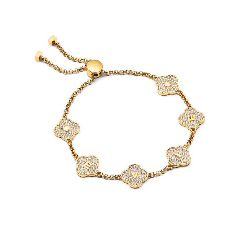 Wedding Bangle Sets for Women-Shimmer Pavé Clover Bracelet (Gold)