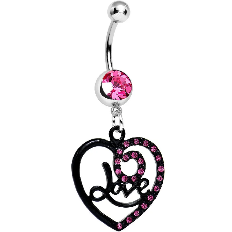 Comfortable Belly Rings with Elegant Detailing -Pink Gem Always in Love Dark Heart Dangle Belly Ring Comfortable Belly Rings with Elegant Detailing -Pink Gem Always in Love Dark Heart Dangle Belly Ring