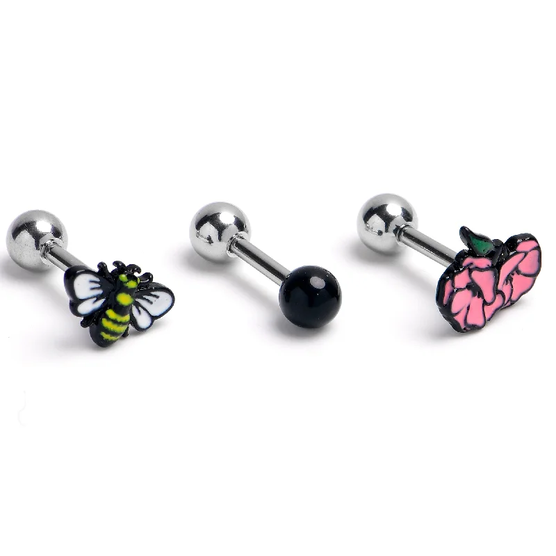 Women's Earrings – Elegant Designs for Every Personality--16 Gauge Busy Bee Flower 3 Pack Tragus Earring Set