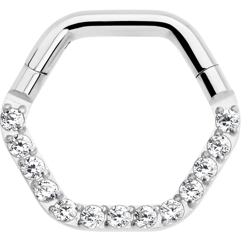 Nose Rings with Moonstone Charm -16 Gauge 5/16 Clear CZ Gem Hexagon Shape Hinged Segment Ring Nose Rings with Moonstone Charm -16 Gauge 5/16 Clear CZ Gem Hexagon Shape Hinged Segment Ring