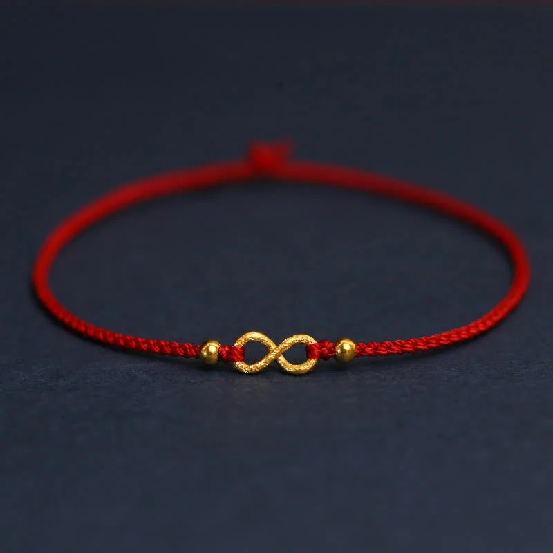 Handcrafted Charm Bracelets for Men-Buddha Stones 999 Gold Mobius Infinite Love Fu Character Copper Coin Protection Handmade Ultra-Thin Rope Bracelet