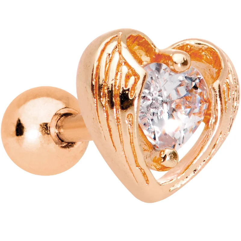 Women's Earrings – Elegant Designs for Every Personality--Clear CZ Gem Rose Gold Plated Hugged Heart Cartilage Tragus Earring