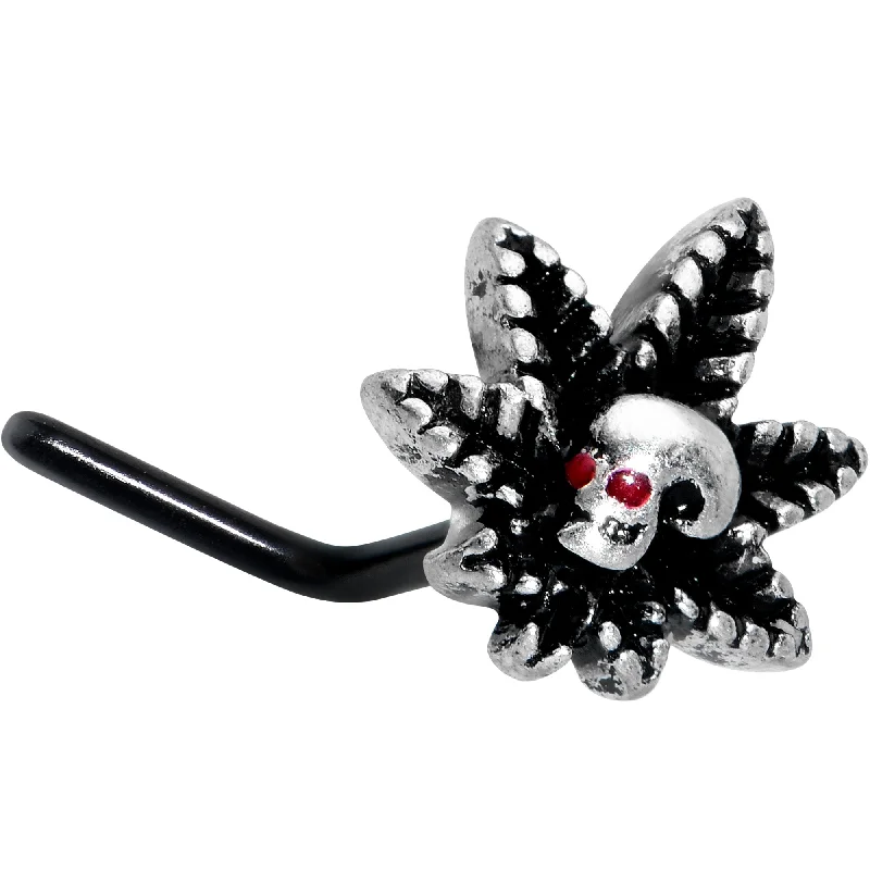 Delicate Nose Rings -20 Gauge 7mm Red Gem Black Pot Leaf Skull L Shape Nose Ring