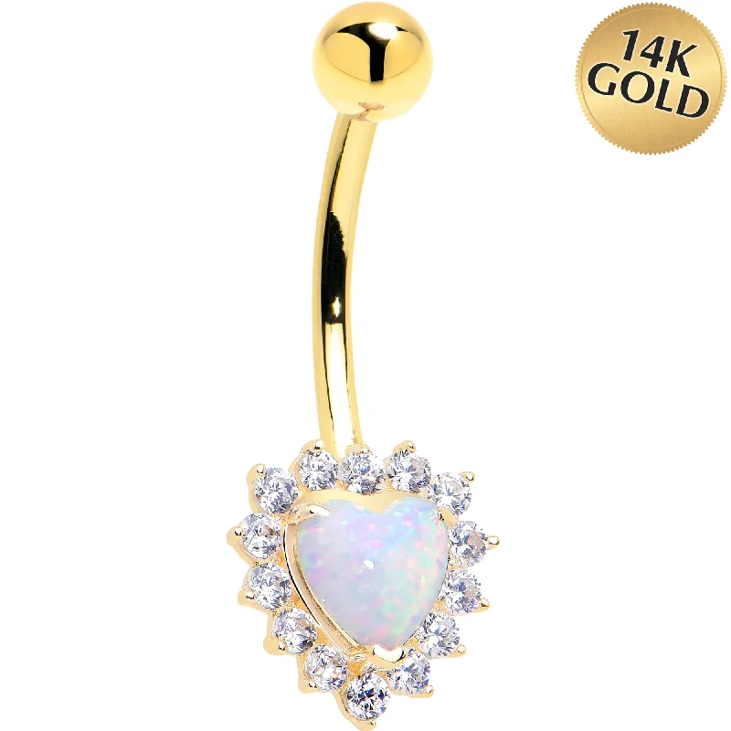 Bold Belly Rings for Statement Fashion -16 Gauge Solid 14kt Yellow Gold Zirconia Opal Heart Belly Ring Bold Belly Rings for Statement Fashion -16 Gauge Solid 14kt Yellow Gold Zirconia Opal Heart Belly Ring
