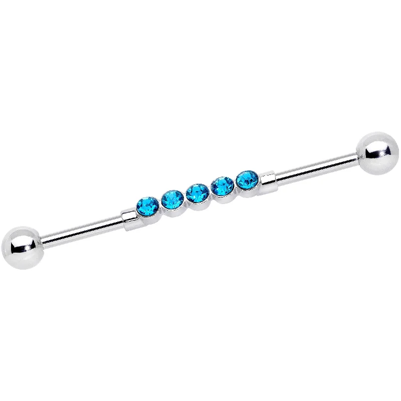 Women's Earrings – Elegant Designs for Every Personality--14 Gauge Aqua CZ Gem Quintuplet Industrial Barbell 38mm Women's Earrings – Elegant Designs for Every Personality--14 Gauge Aqua CZ Gem Quintuplet Industrial Barbell 38mm
