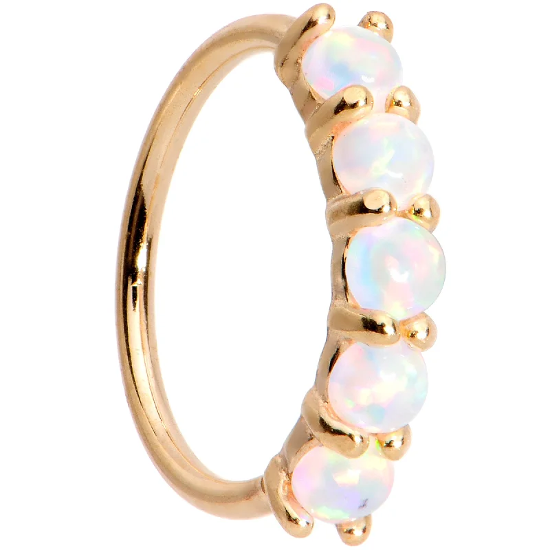 Comfortable and Fashionable Nose Rings -20 Gauge White Synthetic Opal 14kt Yellow Gold Seamless Circular Ring Comfortable and Fashionable Nose Rings -20 Gauge White Synthetic Opal 14kt Yellow Gold Seamless Circular Ring
