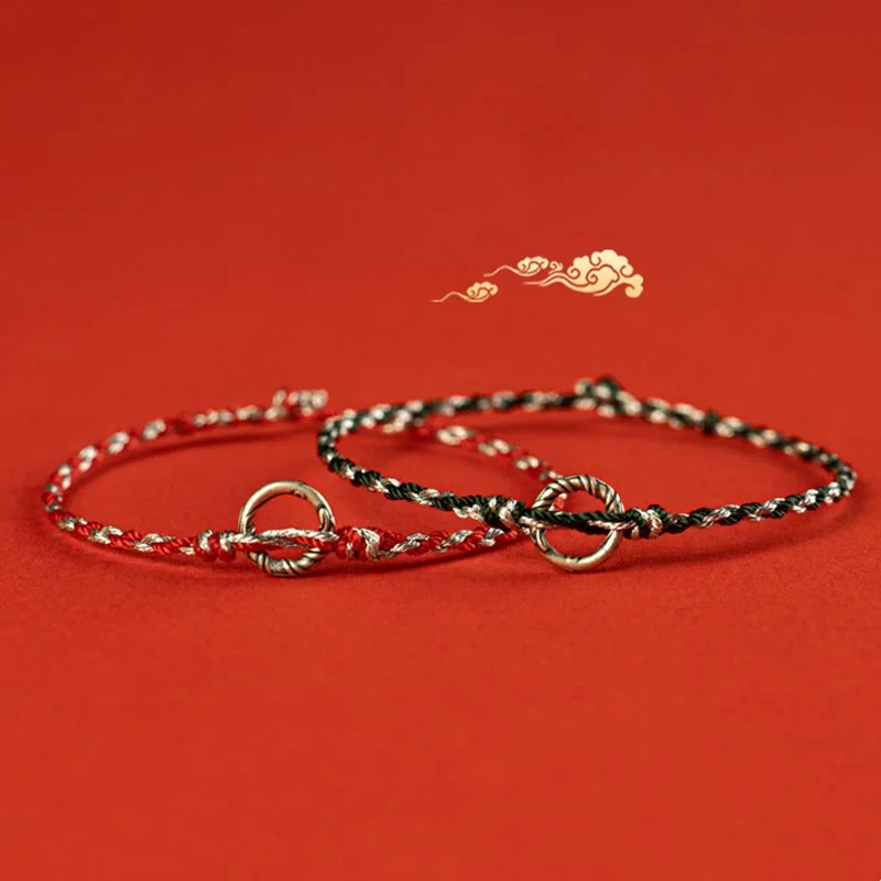 Men's Bracelets with Religious Charms-Buddha Stones 925 Sterling Silver Peace Buckle Luck String Bracelet Men's Bracelets with Religious Charms-Buddha Stones 925 Sterling Silver Peace Buckle Luck String Bracelet