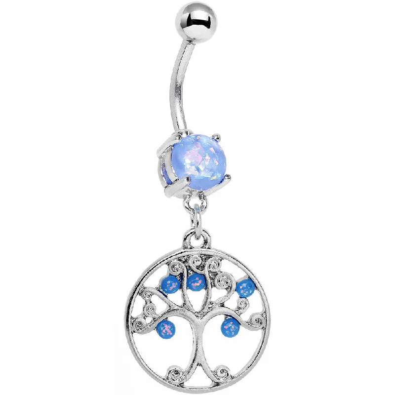 Trendy Belly Rings for Glamorous Looks -Light Blue Faux Opal Terra Firma Tree of Life Dangle Belly Ring Trendy Belly Rings for Glamorous Looks -Light Blue Faux Opal Terra Firma Tree of Life Dangle Belly Ring