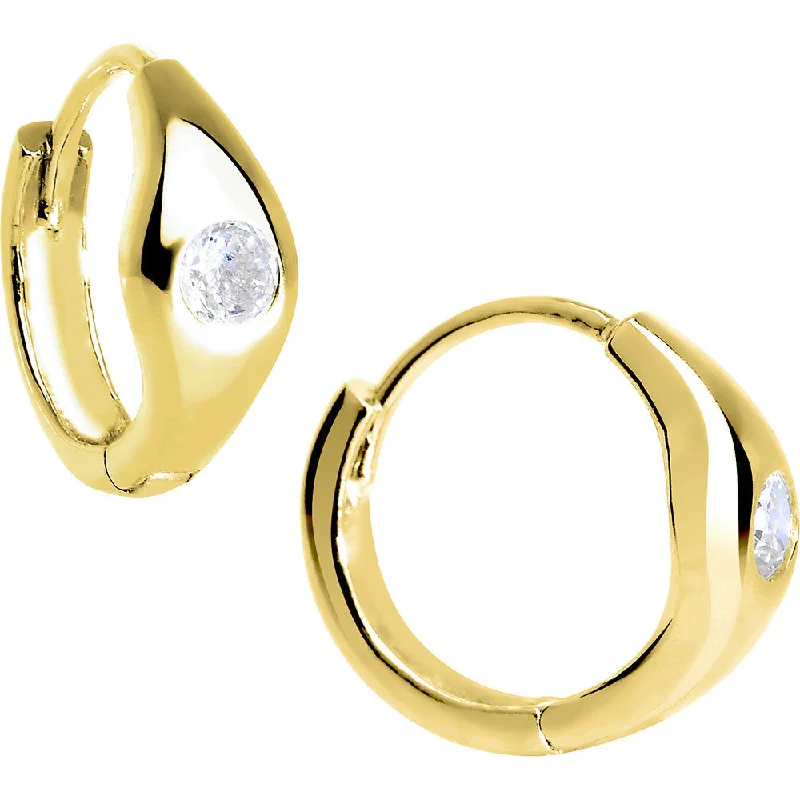Women's Earrings – Elegant Designs for Every Personality--14kt Yellow Gold CZ Solitaire Huggy Earrings