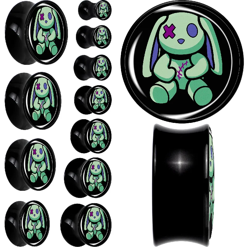 Women's Earrings – Elegant Designs for Every Personality--Zombie Bunny Black Acrylic Saddle Plug Set
