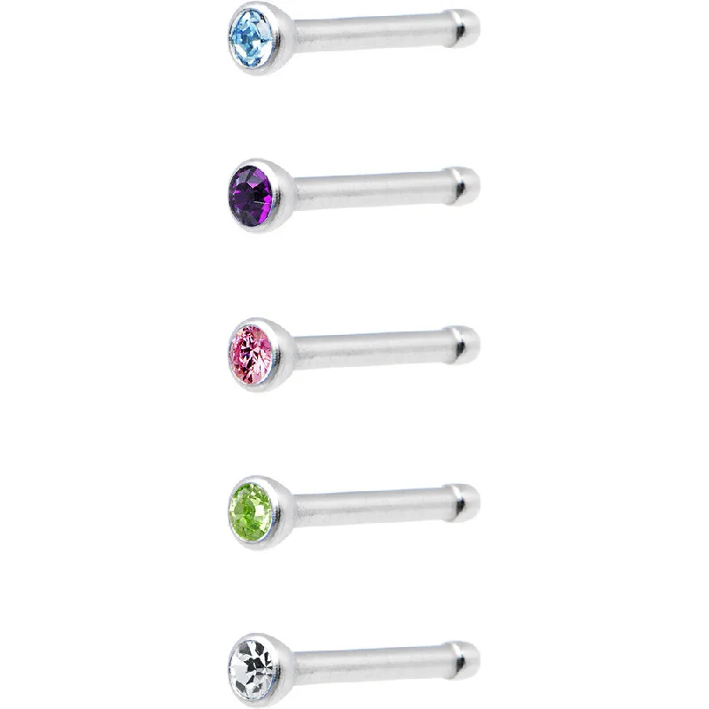 Nose Rings with Pearls and Gems -18 Gauge Stainless Steel CZ Nose Bone Pack Set