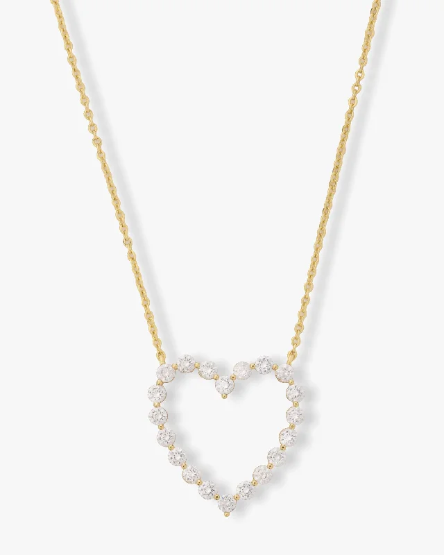 Shop Classic Women's  Necklaces & Pendants with a Modern Twist-She's an Icon Heart Necklace - Gold|White Diamondettes