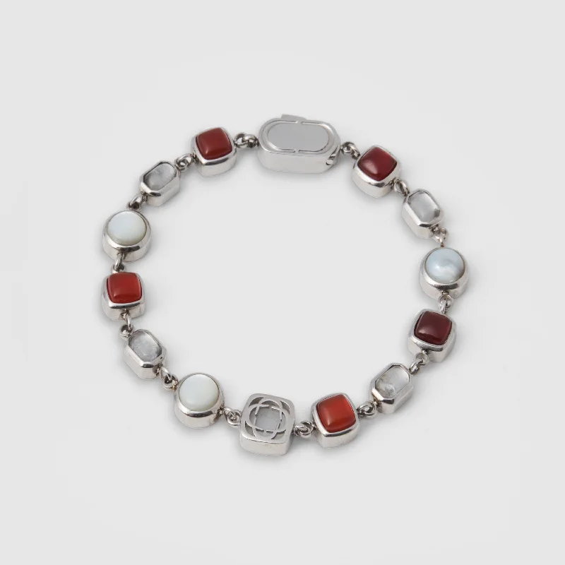 Cool Men's Leather Bracelets with Metal Details-Red Crystal Gemstone Bracelet (Silver) Cool Men's Leather Bracelets with Metal Details-Red Crystal Gemstone Bracelet (Silver)