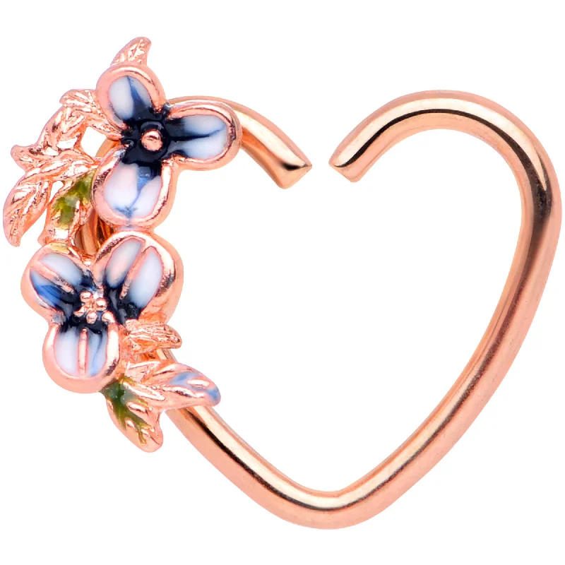 Women's Earrings – Elegant Designs for Every Personality--18 Gauge 3/8 Rose Gold Tone Blue Flower Heart Right Closure Ring