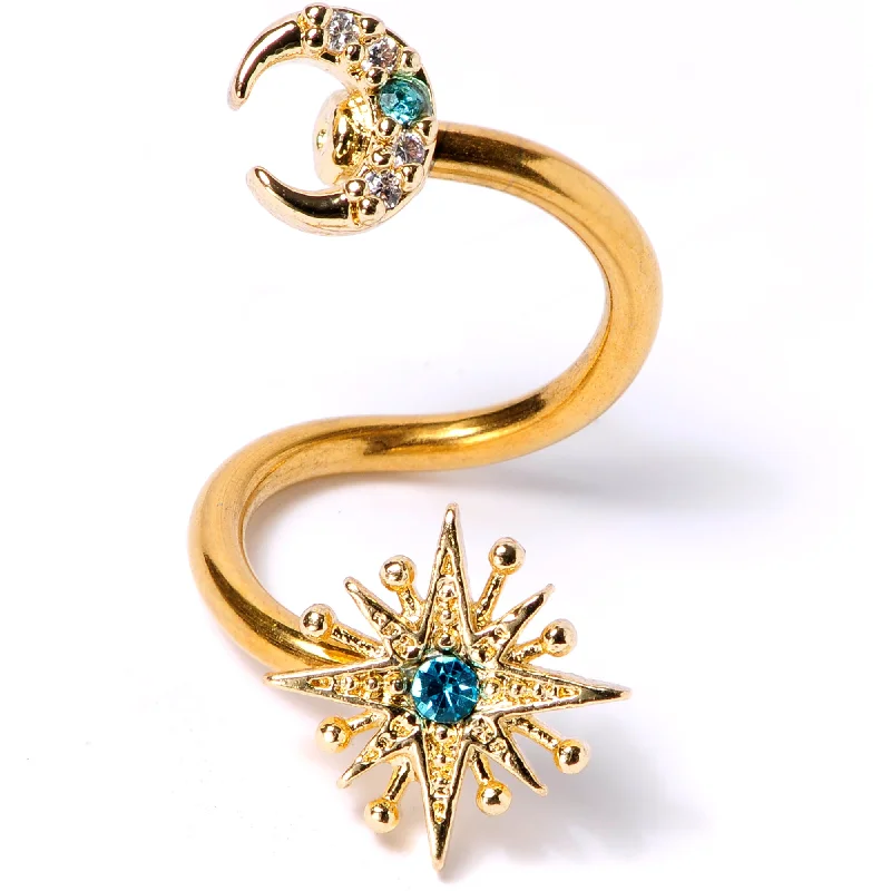 Beautiful Lip Rings with Shiny Stones14 Gauge 3/8 Clear Blue Gem Gold Tone Moon Star Spiral Twister Belly Ring Beautiful Lip Rings with Shiny Stones14 Gauge 3/8 Clear Blue Gem Gold Tone Moon Star Spiral Twister Belly Ring