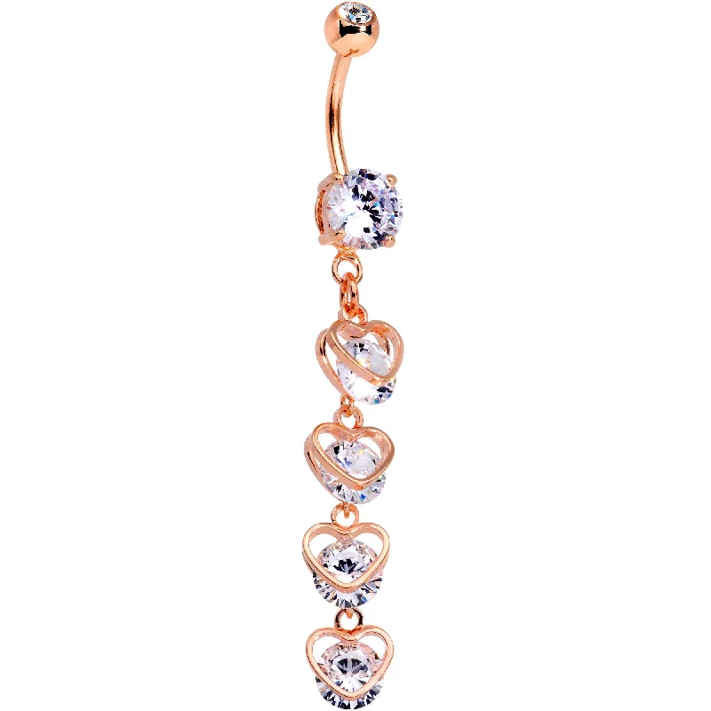 Belly Rings for Edgy and Bold Looks -Clear CZ Gem Rose Gold Tone Anodized Heart Trap Dangle Belly Ring Belly Rings for Edgy and Bold Looks -Clear CZ Gem Rose Gold Tone Anodized Heart Trap Dangle Belly Ring