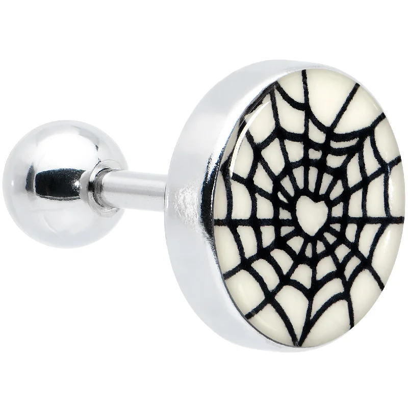 Women's Earrings – Elegant Designs for Every Personality--16 Gauge 1/4 Glow in the Dark Heart Spider Web Cartilage Tragus Earring