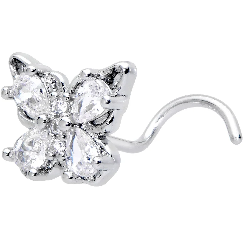 Stunning Nose Rings with Gems -20 Gauge 7mm Clear Gem Baroque Beauty Butterfly Left Side Nose Screw Stunning Nose Rings with Gems -20 Gauge 7mm Clear Gem Baroque Beauty Butterfly Left Side Nose Screw