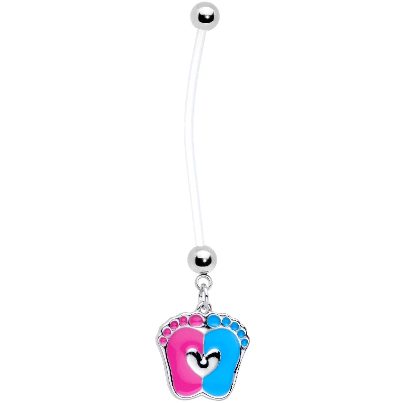 Unique Belly Rings with Personalized Features -Pink Blue Baby Feet Dangle Pregnancy Belly Ring Unique Belly Rings with Personalized Features -Pink Blue Baby Feet Dangle Pregnancy Belly Ring