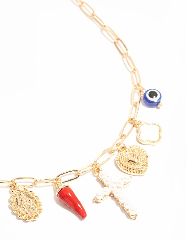 Shop Classic Women's Necklaces & Pendants with a Modern Twist-Gold Cross & Chili Charm Necklace Shop Classic Women's Necklaces & Pendants with a Modern Twist-Gold Cross & Chili Charm Necklace