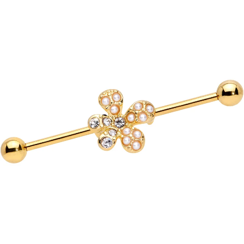 Women's Earrings – Elegant Designs for Every Personality--14 Gauge Clear Gem Gold Tone Stylish Splat Industrial Barbell 38mm