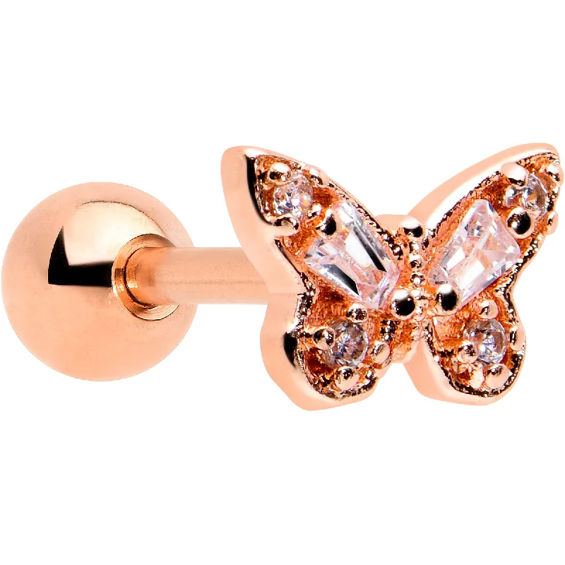 Women's Earrings – Elegant Designs for Every Personality--16 Gauge 1/4 Clear Gem Rosy Tone Opulent Butterfly Cartilage Earring