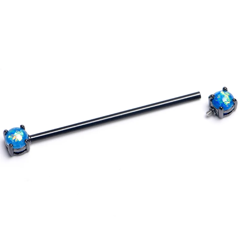 Women's Earrings – Elegant Designs for Every Personality--14 Gauge Blue Faux Opal Black Internally Threaded Industrial Barbell 38mm