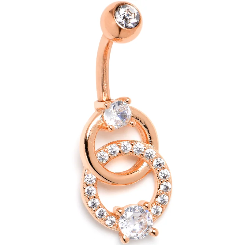 Elegant Belly Rings for Chic Fashionistas -Clear CZ Gem Rose Gold Tone Linked Loops Dangle Belly Ring Elegant Belly Rings for Chic Fashionistas -Clear CZ Gem Rose Gold Tone Linked Loops Dangle Belly Ring