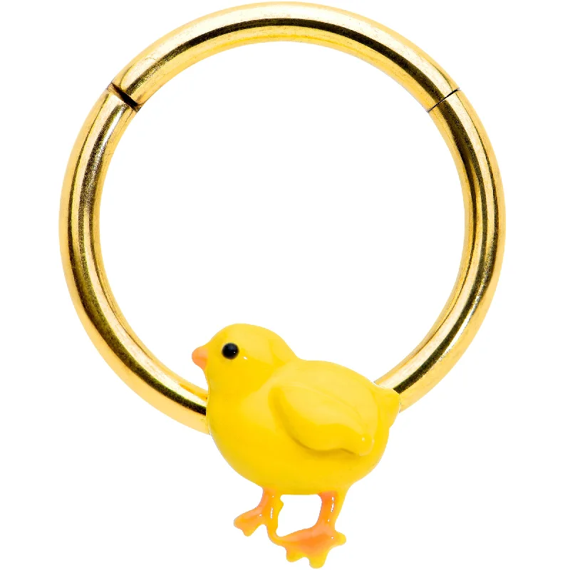 Customizable Lip Rings with Fun Features16 Gauge 3/8 Gold Tone Yellow Easter Chick Hinged Segment Ring