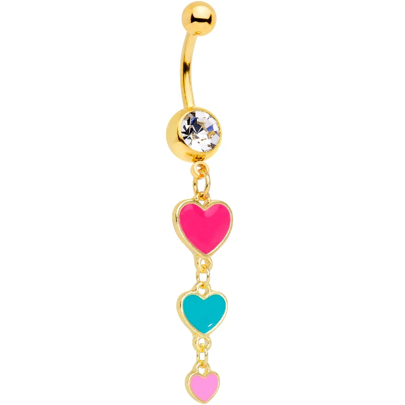 Comfortable Belly Rings for Chic Comfort -Clear Gem Gold Tone Red Pink Heart Valentines Day Dangle Belly Ring Comfortable Belly Rings for Chic Comfort -Clear Gem Gold Tone Red Pink Heart Valentines Day Dangle Belly Ring