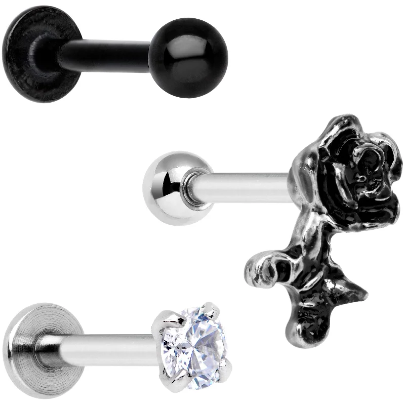 Elegant Lip Rings for All Styles16 Gauge 1/4 Clear Gem Springtime Cartilage Tragus Earring Set of 3