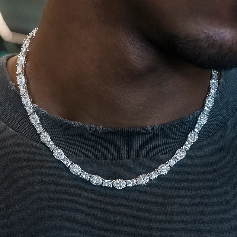 Men's Bracelets for Outdoor Style-Oval Emerald Cut Tennis Chain