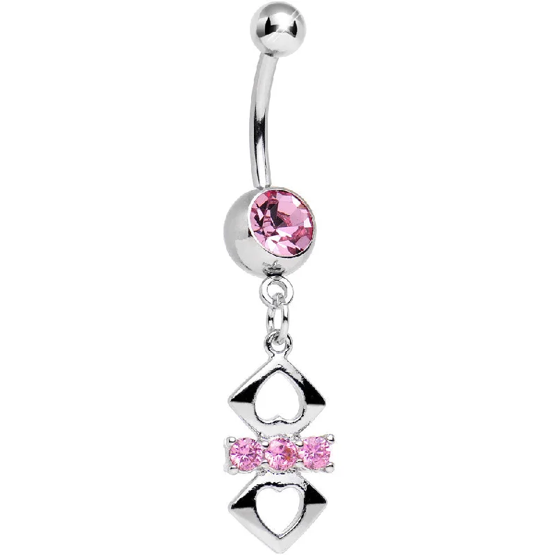Belly Rings with Elegant Detailing for Fashionistas -Pink Cubic Zirconia Double Heart Cut Out Dangle Belly Ring Belly Rings with Elegant Detailing for Fashionistas -Pink Cubic Zirconia Double Heart Cut Out Dangle Belly Ring
