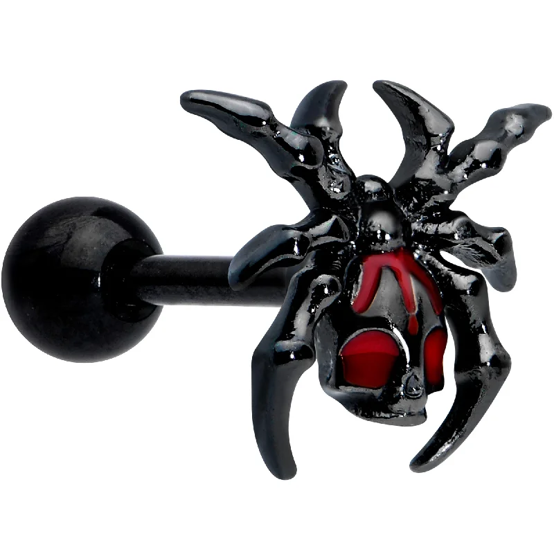 Women's Earrings – Elegant Designs for Every Personality--16 Gauge 1/4 Red Gem Black Spider Skull Halloween Cartilage Tragus